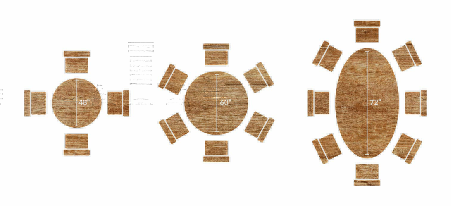Round and oval dining table sizing diagram